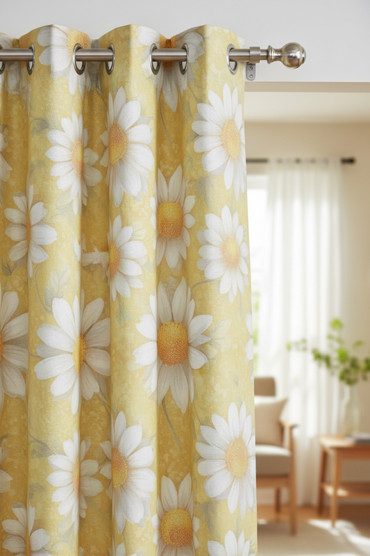HEATHER SUNFLOWER YELLOW thick Black Out  Printed Grommet Panel Curtain