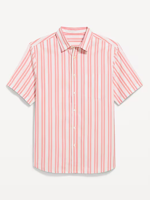 Men's Striped Plaid button down 100% cotton Shirt Short Sleeve