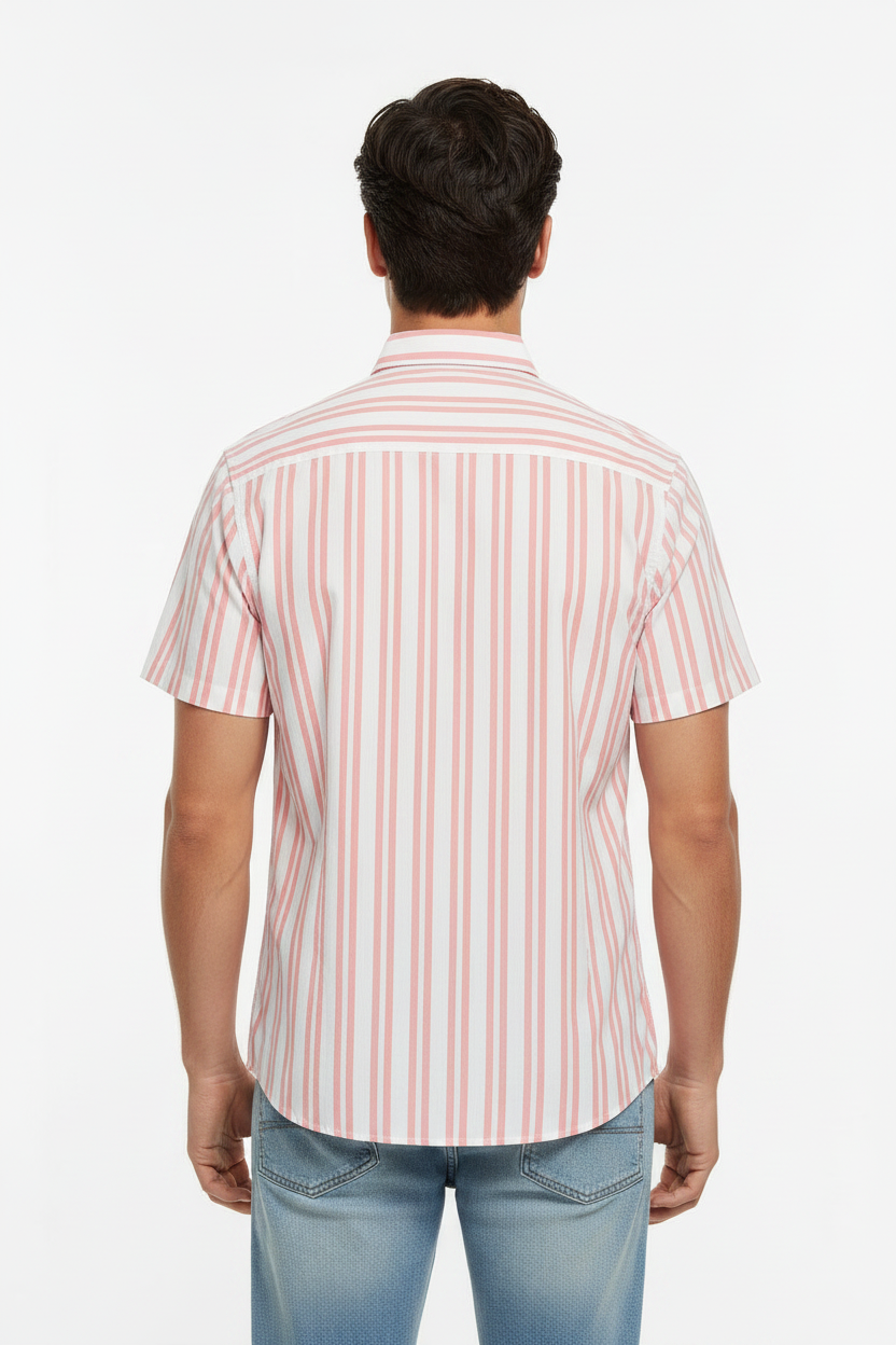 Men's Striped Plaid button down 100% cotton Shirt Short Sleeve