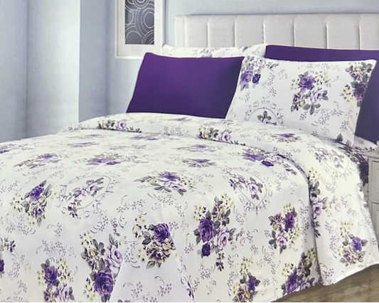 Luxury 6 piece Sheet Set  Soft 1800 Print purple floral QUEEN