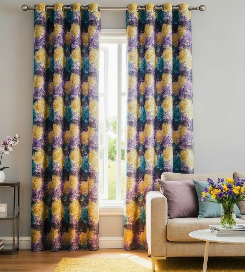 HEATHER FLOWER PURPLE BLUE YELLOW PURPLE  Printed Grommet Panel