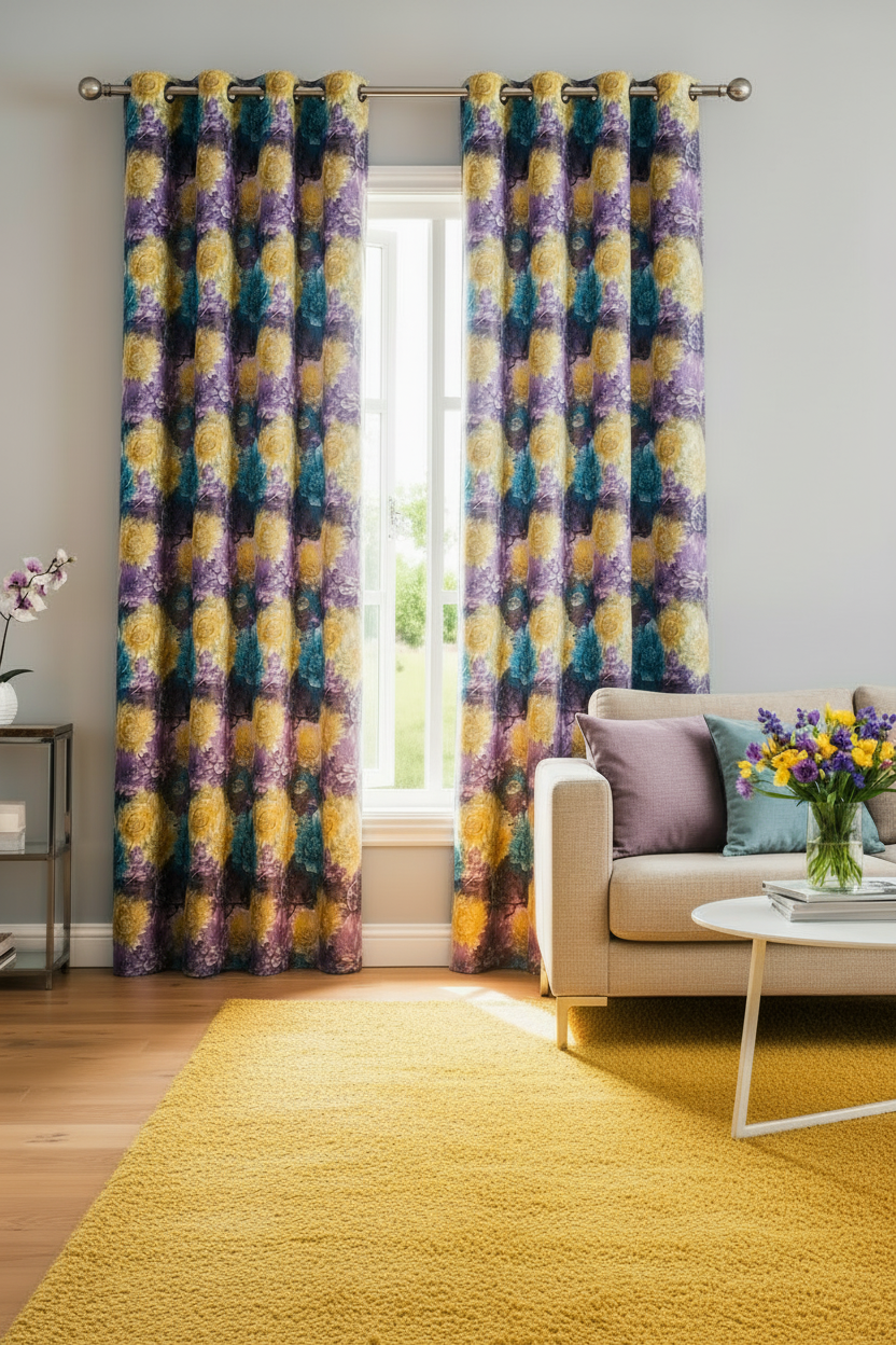 HEATHER FLOWER PURPLE BLUE YELLOW PURPLE  Printed Grommet Panel