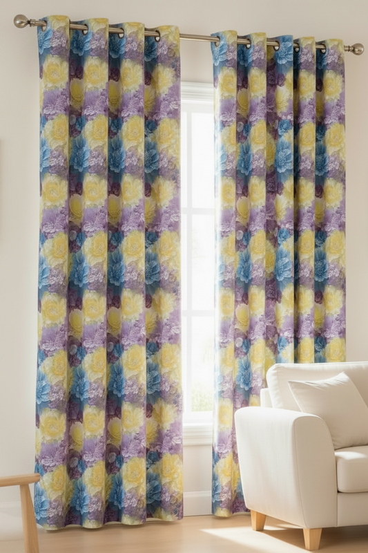 HEATHER FLOWER PURPLE BLUE YELLOW PURPLE  Printed Grommet Panel