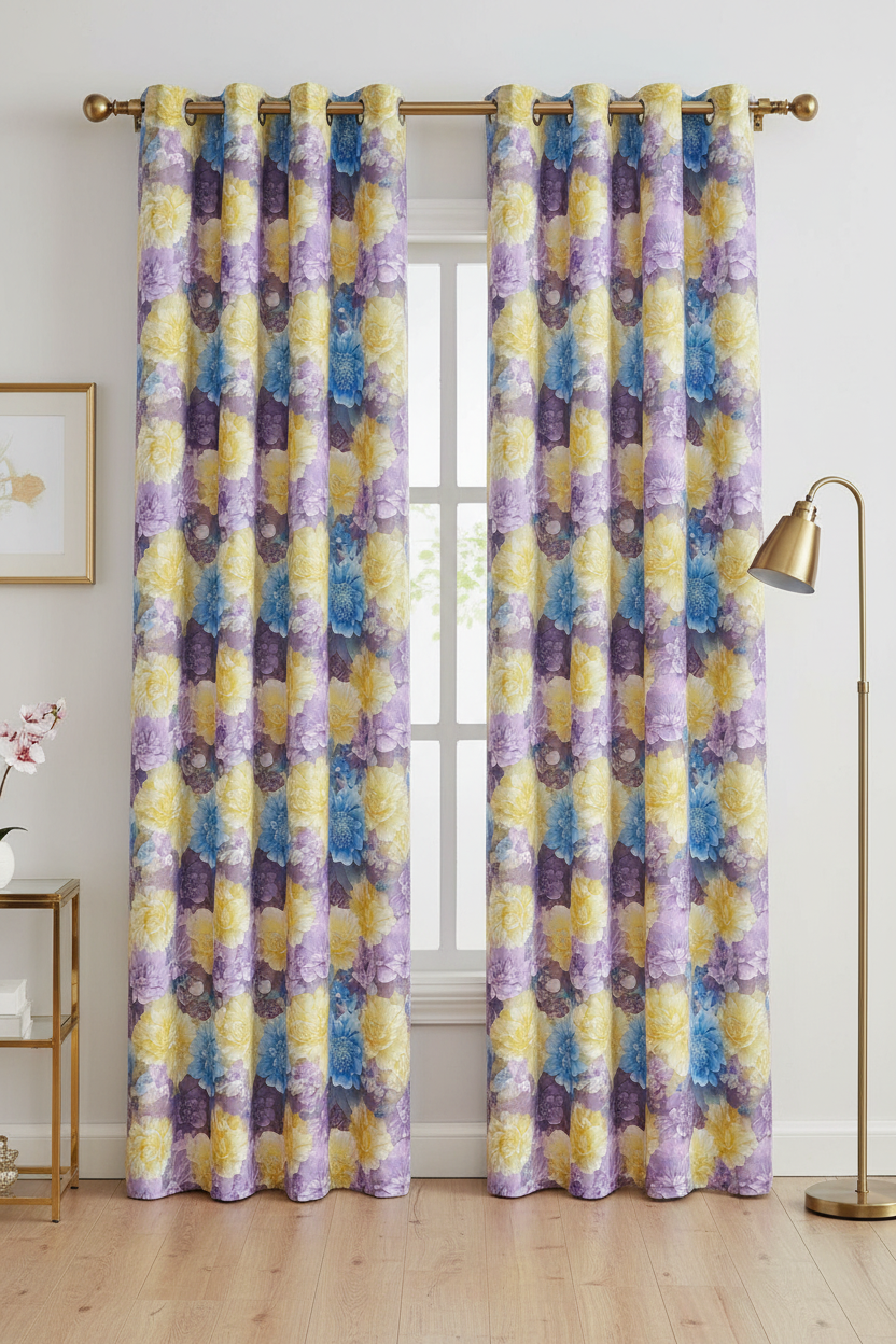 HEATHER FLOWER PURPLE BLUE YELLOW PURPLE  Printed Grommet Panel