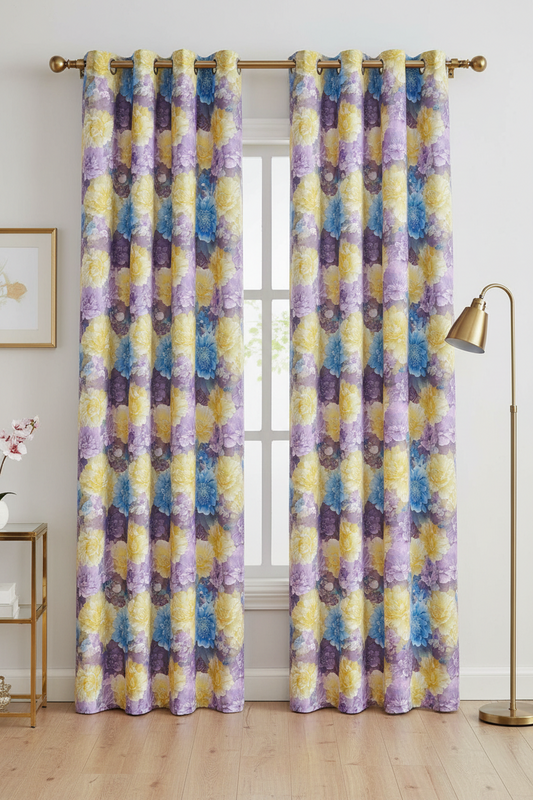 HEATHER FLOWER PURPLE BLUE YELLOW PURPLE  Printed Grommet Panel