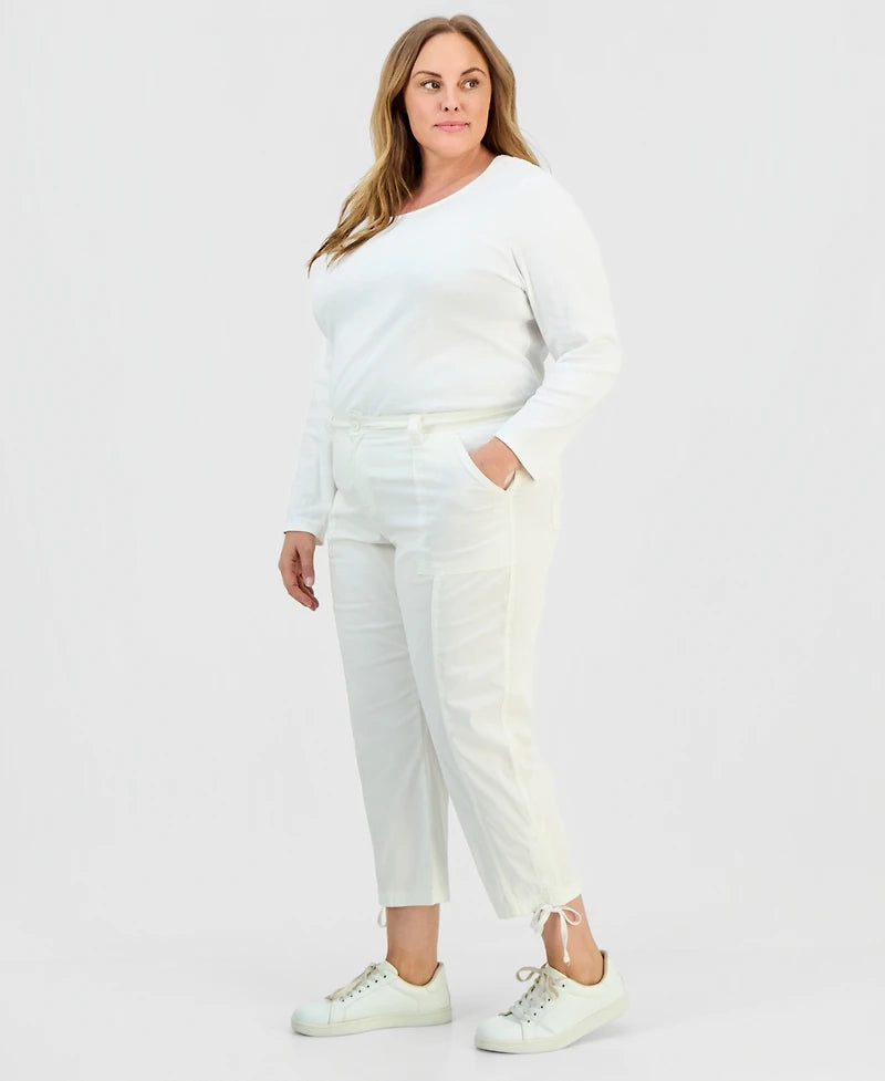 Women's PLUS SIZE Tie-Hem Cropped Utility Pants Bright White