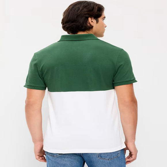 Mens button Tow Tone Color-Block Pique Polo Green White