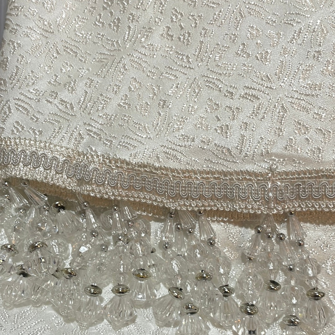 DENISE OFF WHITE 2 PCS Set White Pattern  W Unattached Valance Jacquard  Curtain