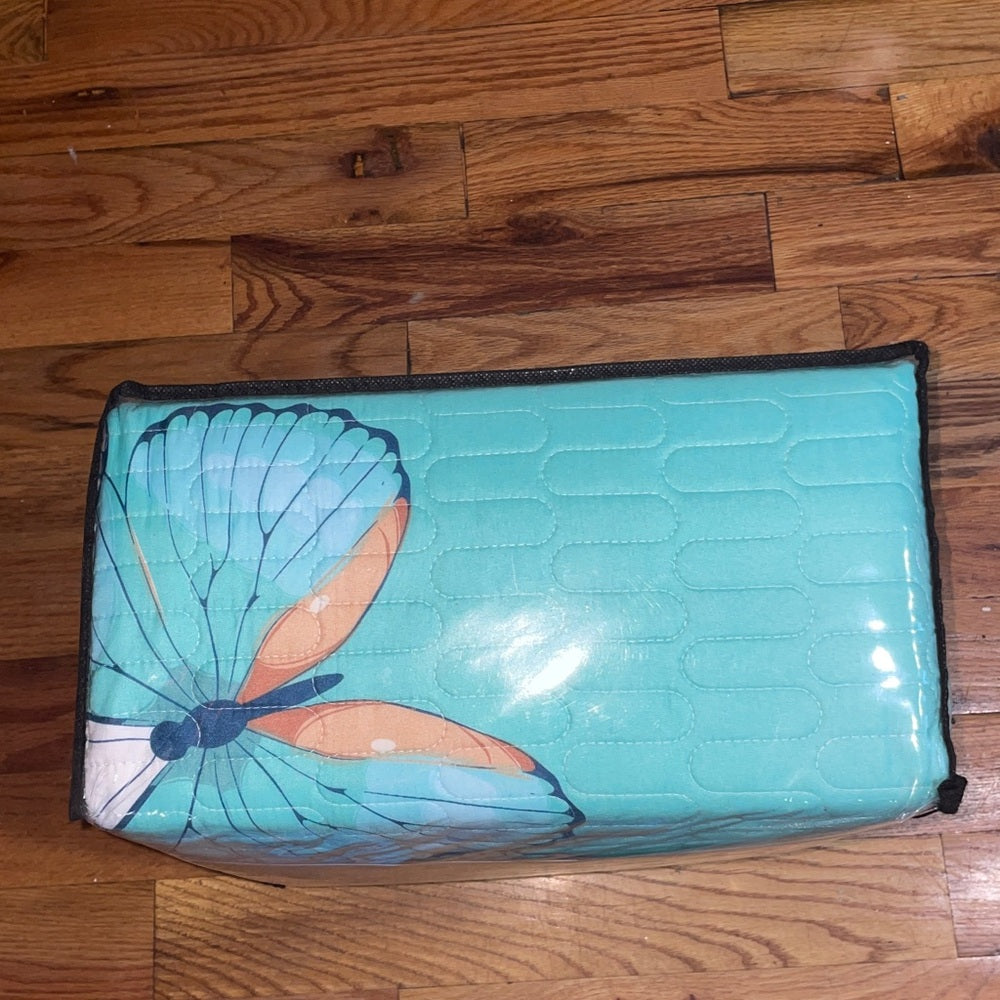 10 Piece LORDES Quilt w Sheet Set W Matching Curtains  KING AQUA BUTTERFLY