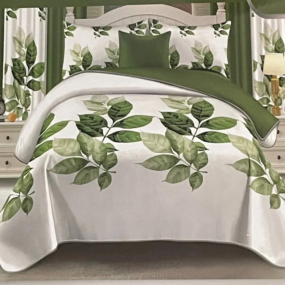 10 Piece LORDES Quilt w Sheet Set W Matching Curtains  KING GREEN
