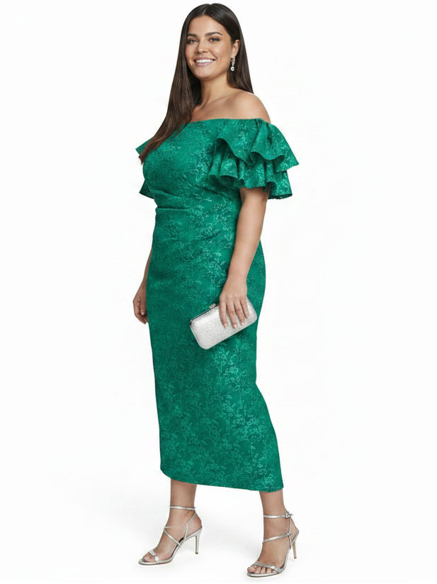 Eliza J Plus Size Off-The-Shoulder Short-Sleeve Gown Green Formal