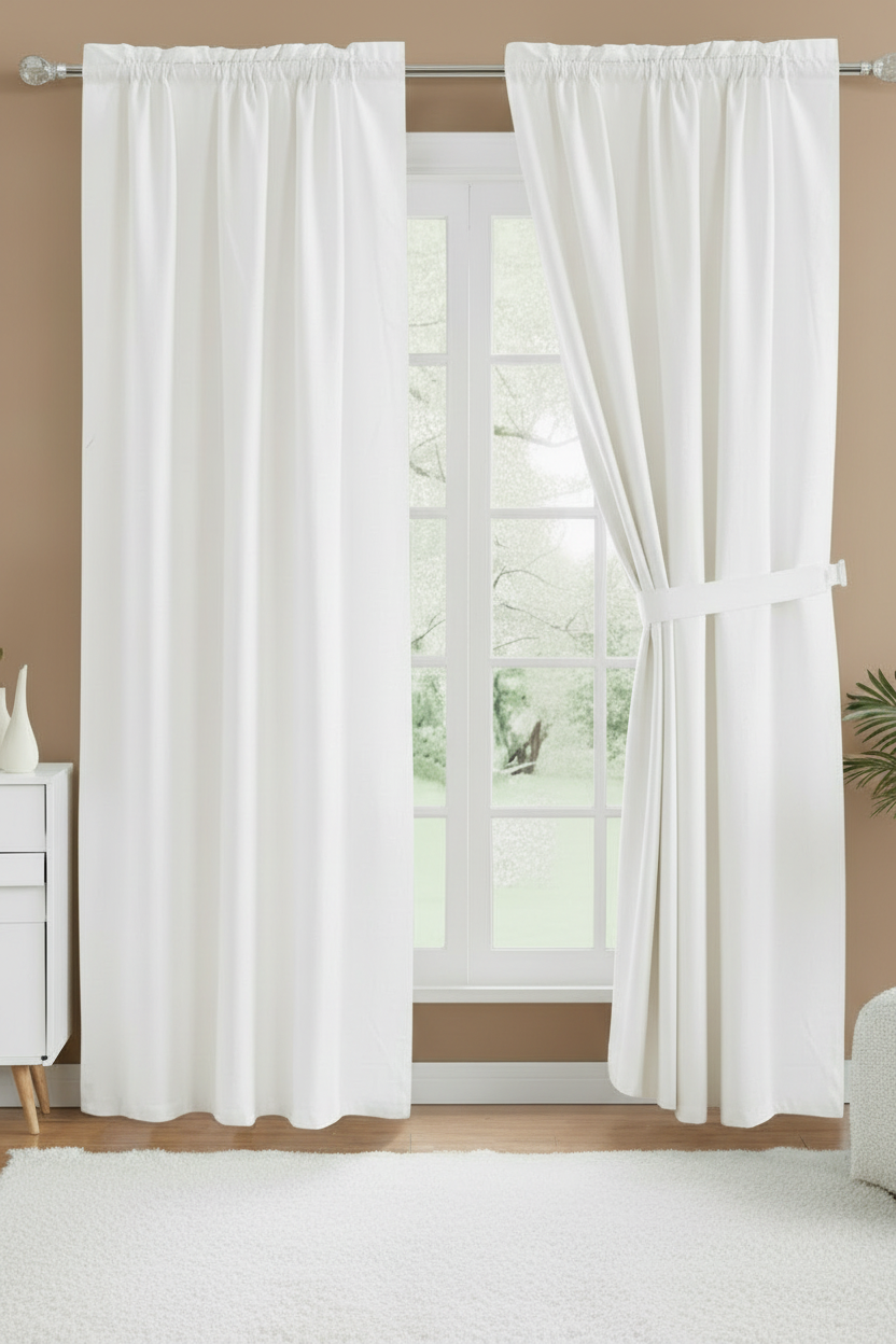DENISE OFF WHITE 2 PCS Set White Pattern  W Unattached Valance Jacquard  Curtain
