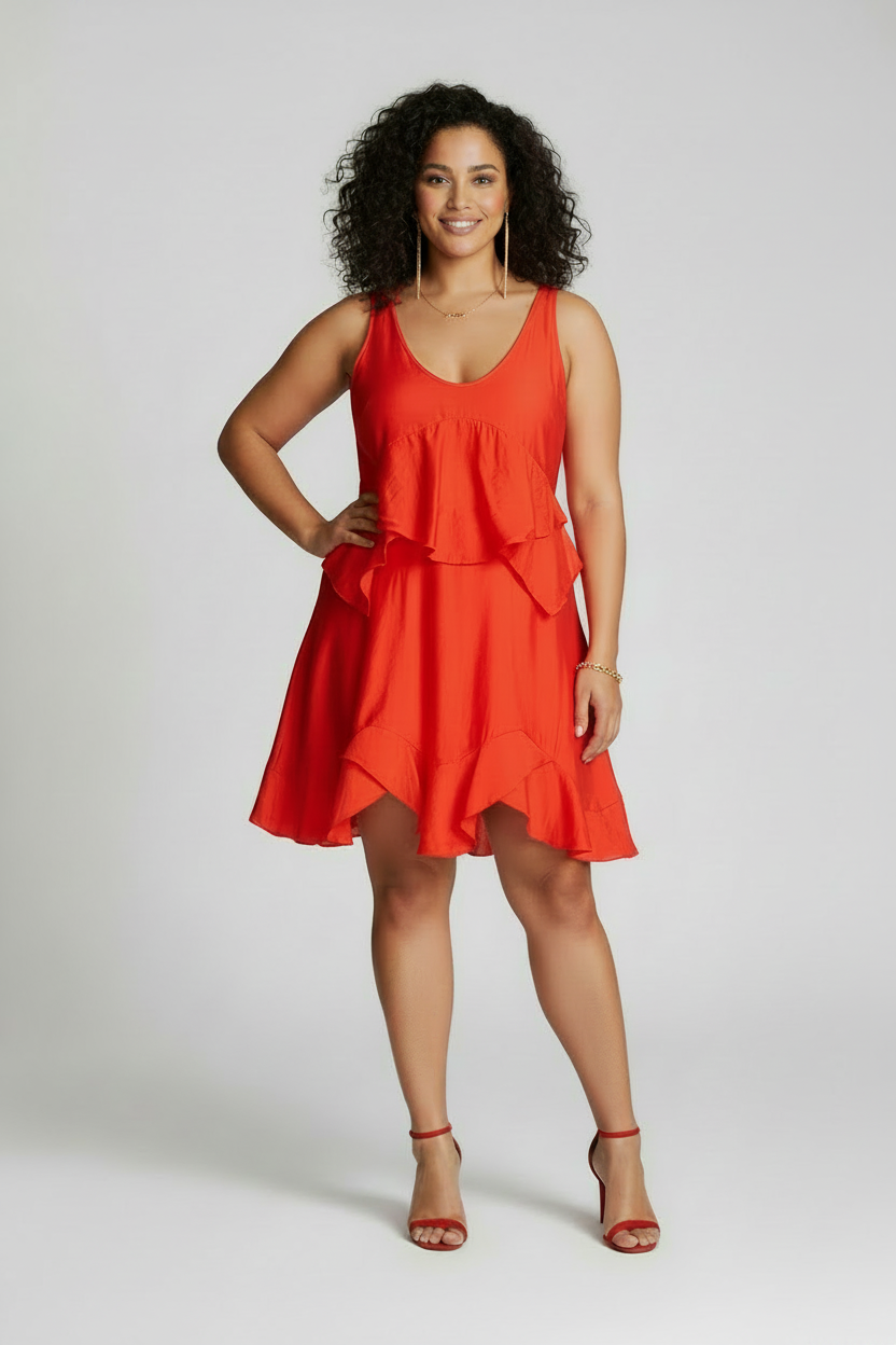 Women's PLUS Women'sSexy  Red Mini Ruffle Tank Dress Open back
