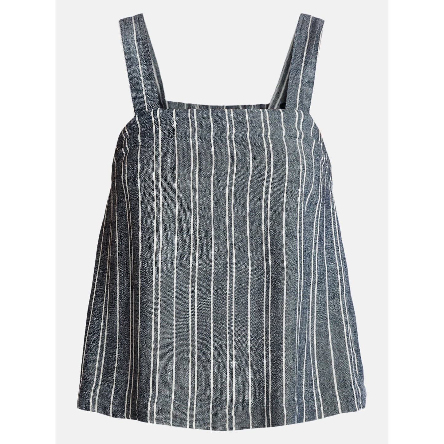 PLUS SIZE Women's Square Neck  Adjustable Strap Linen Tank Grey w Stripe