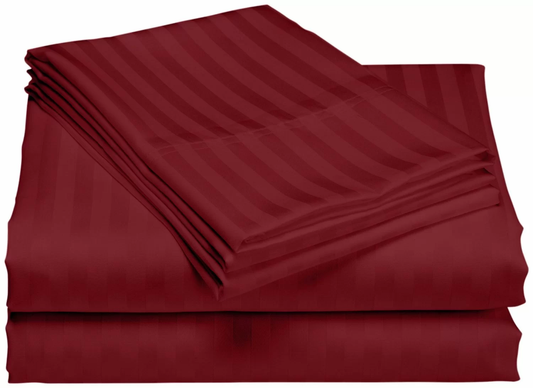 Luxury 6 piece Sheet Set Damask Stripe  Soft 1800  Burgundy QUEEN