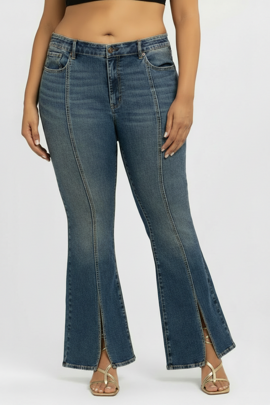 Women's PLUS Jessica Simpson Daisy Flare Slit Front Seamed Denim Dark Jeans