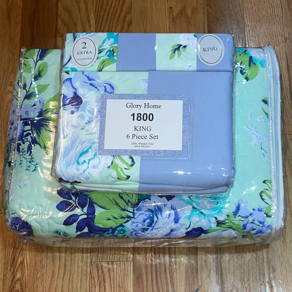 9 Piece Quilt w Sheet Set  pattern Print Reversible Mint Floral KING