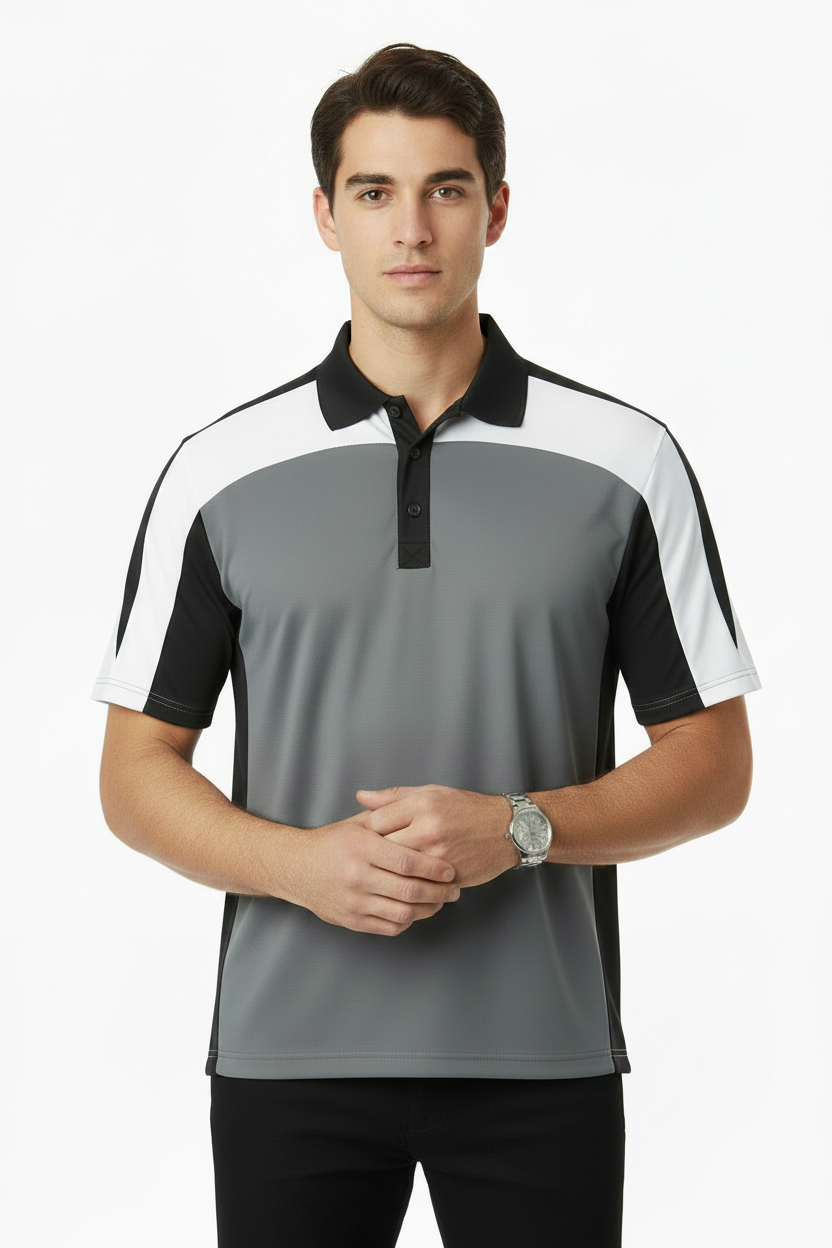 Men's  Jersey 3 Colored Block Polo Shirt Black