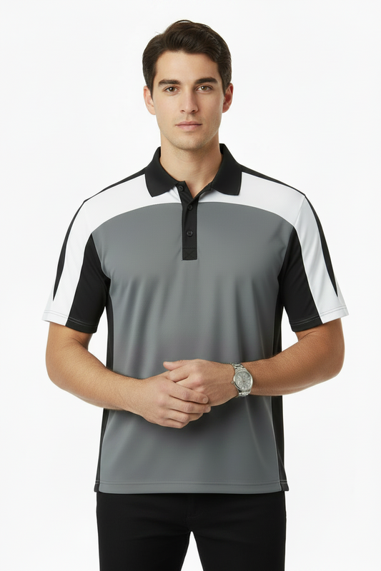 Men's  Jersey 3 Colored Block Polo Shirt Black