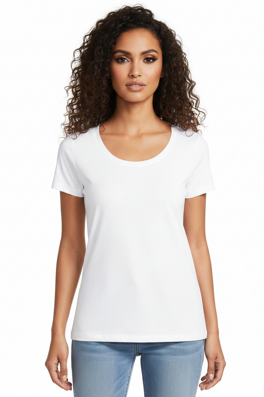 Women's Crew Neck 100% Short Sleeve T-Shirt Tee Shirt  WHITE