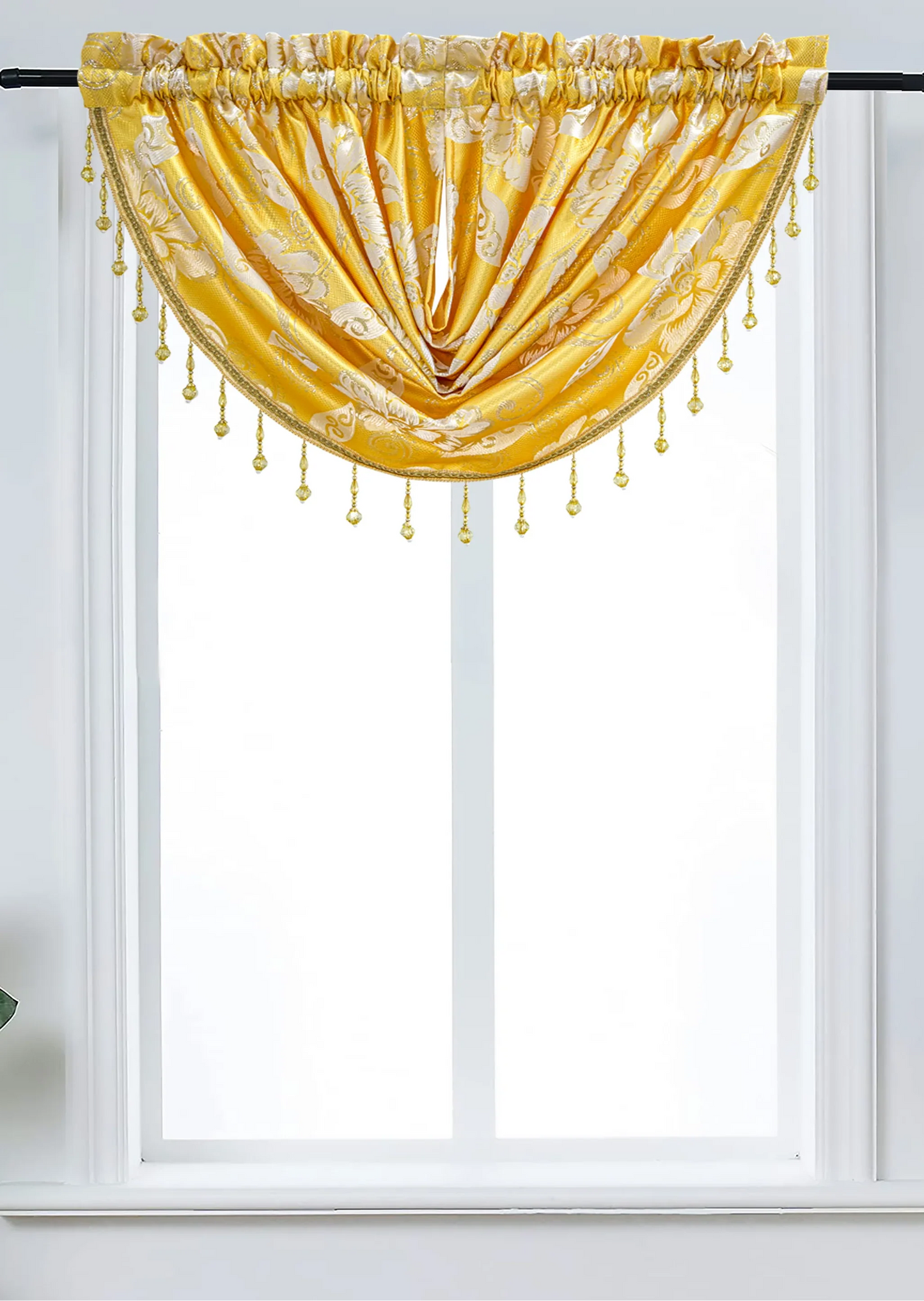 CASSIE GOLDEN  2 PCS Set  yellow Printed W Unattached Valance  Floral Pattern Panel Curtain