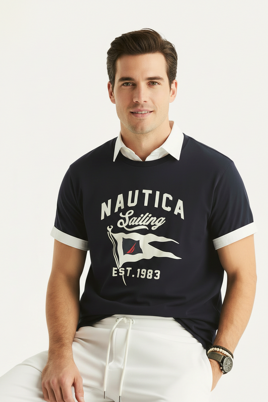 Men's Sailing Graphic T-Shirt Tee T-Shirt 100% cotton Navy