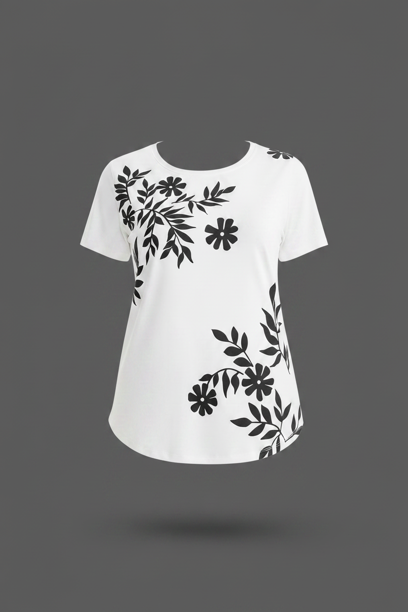 PLUS Size Women's Printed Crewneck Tee Floral Flower Leaf  Short sleeve T-Shirt
