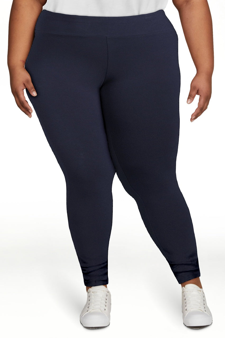 Women's PLUS  High Waist Full Length Leggings Pants  Navy Blue