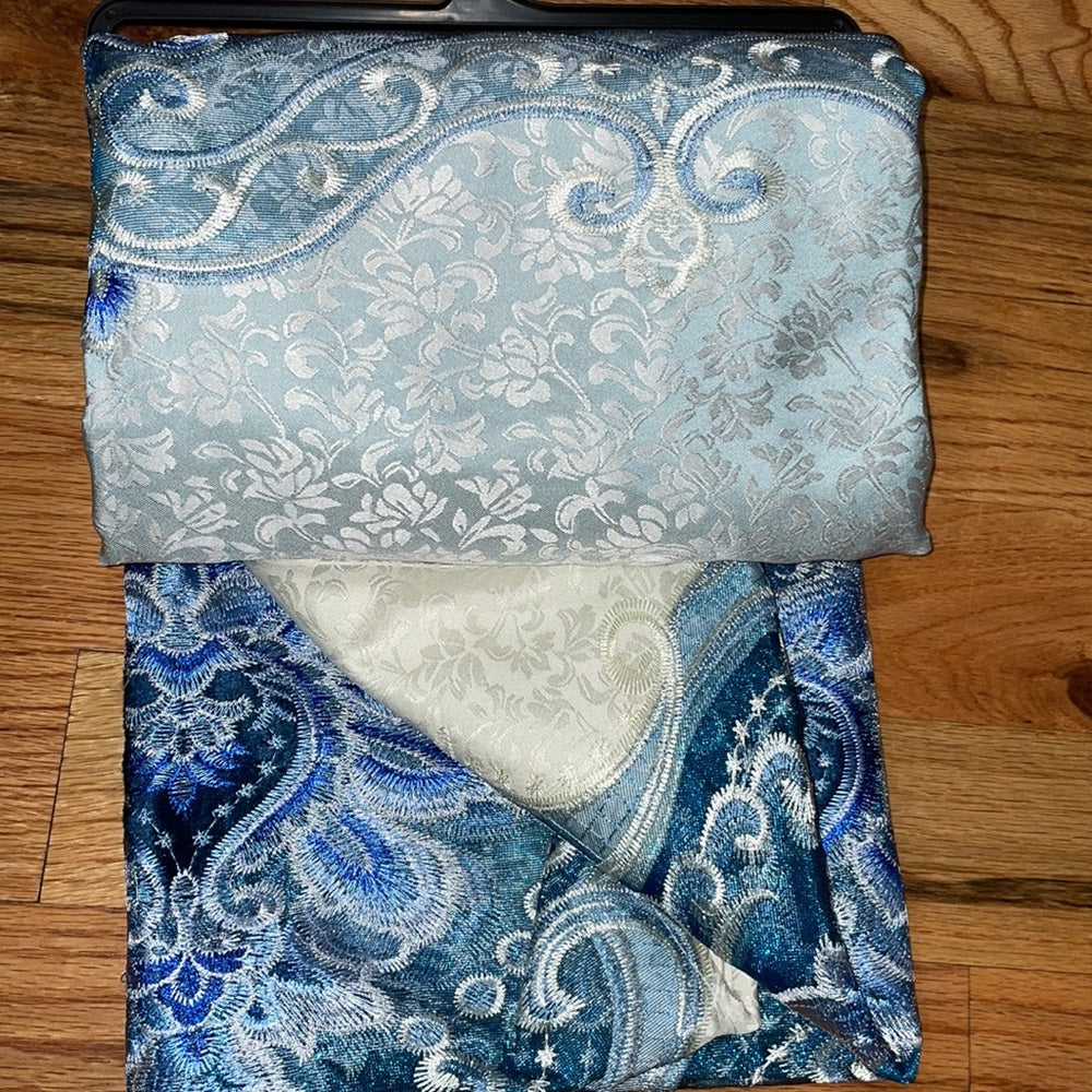 AMY BLUE Macrame jacquard  Pattern Panel Curtain w attached lace valance Blue