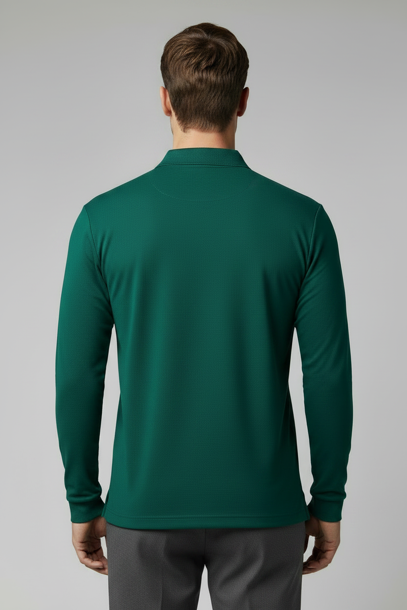 Men's thick  100% Cotton Long Sleeve Polo  Shirt Green