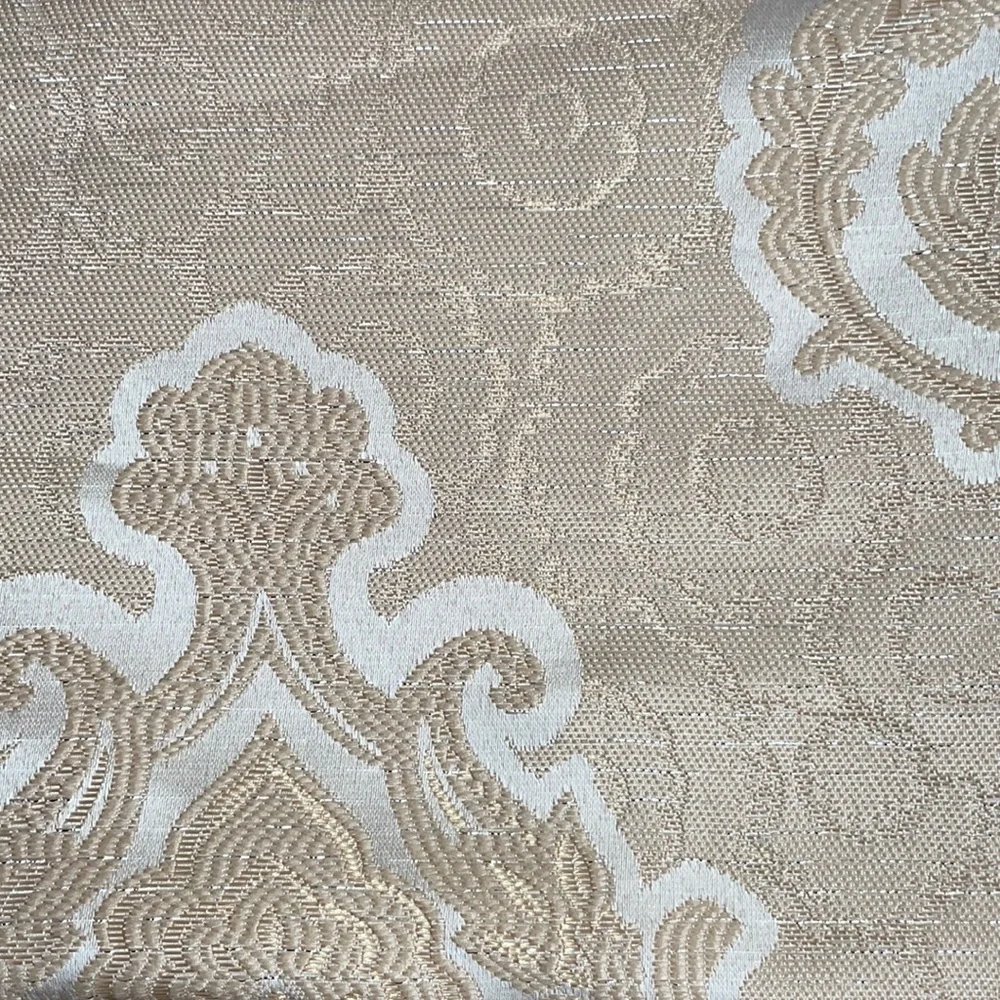 MARILYN BEIGE GOLD Jacquard  Pattern Panel Curtain w attached lace valance Beige