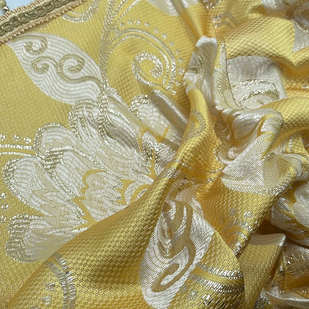 CASSIE GOLDEN  2 PCS Set  yellow Printed W Unattached Valance  Floral Pattern Panel Curtain