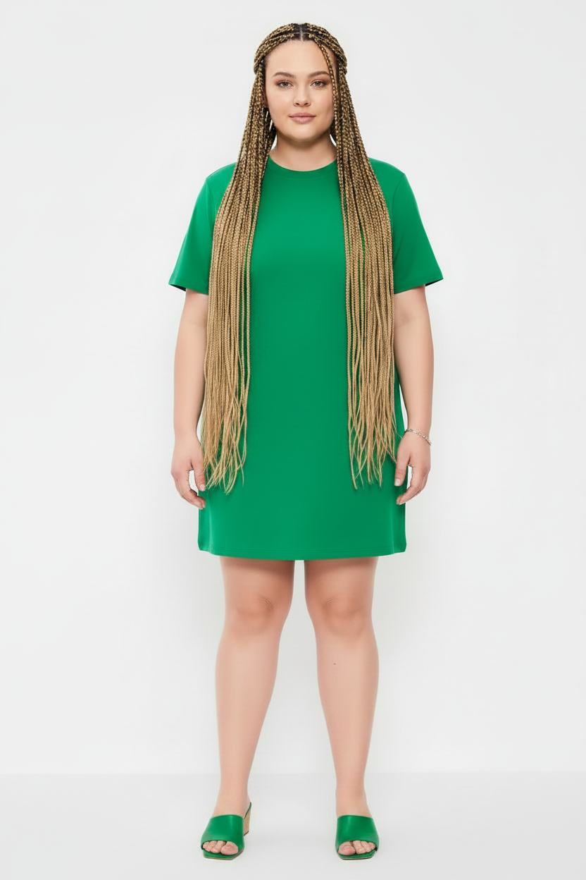 Women's Vintage Crew-Neck Mini T-Shirt Dress GREEN PLUS SIZE