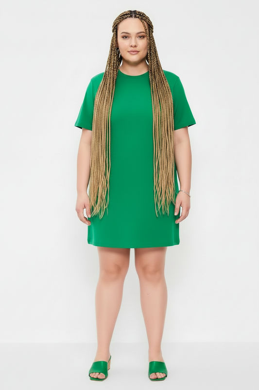Women's Vintage Crew-Neck Mini T-Shirt Dress GREEN PLUS SIZE