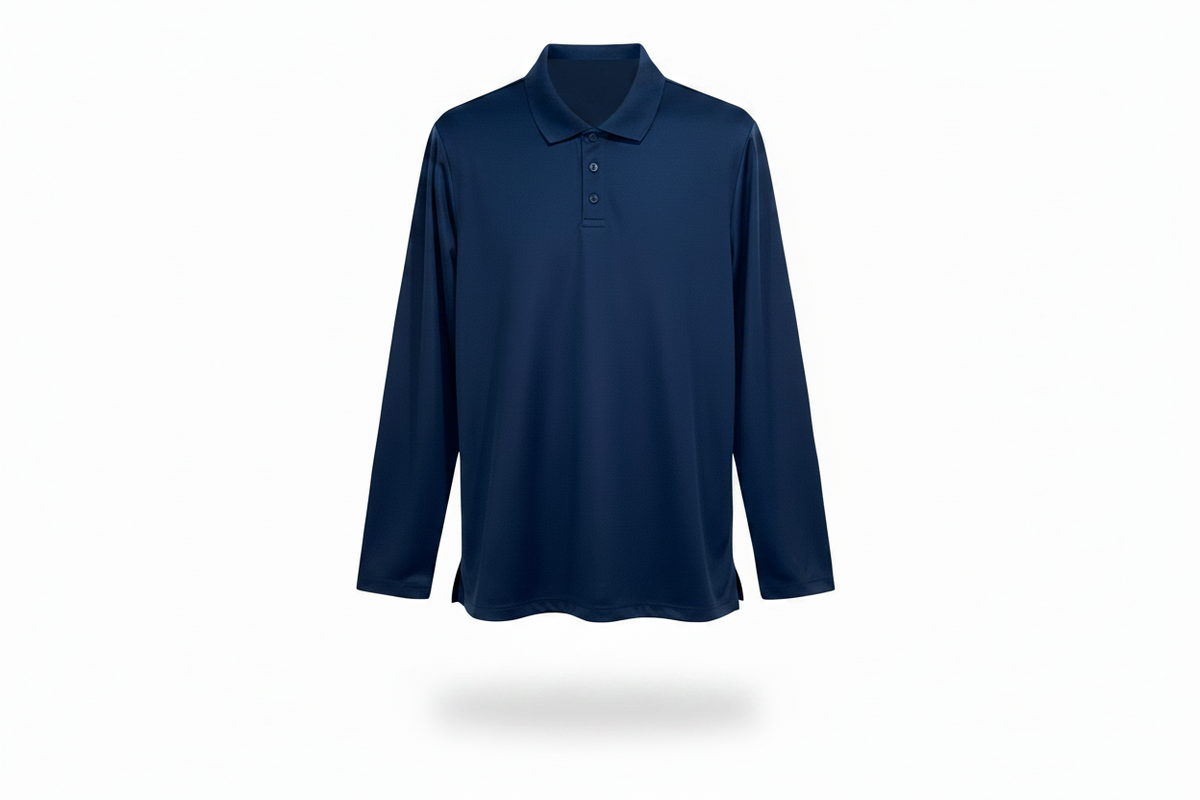 Men's Long Sleeve Polo Polyester Dress Shirt NAVY BLUE