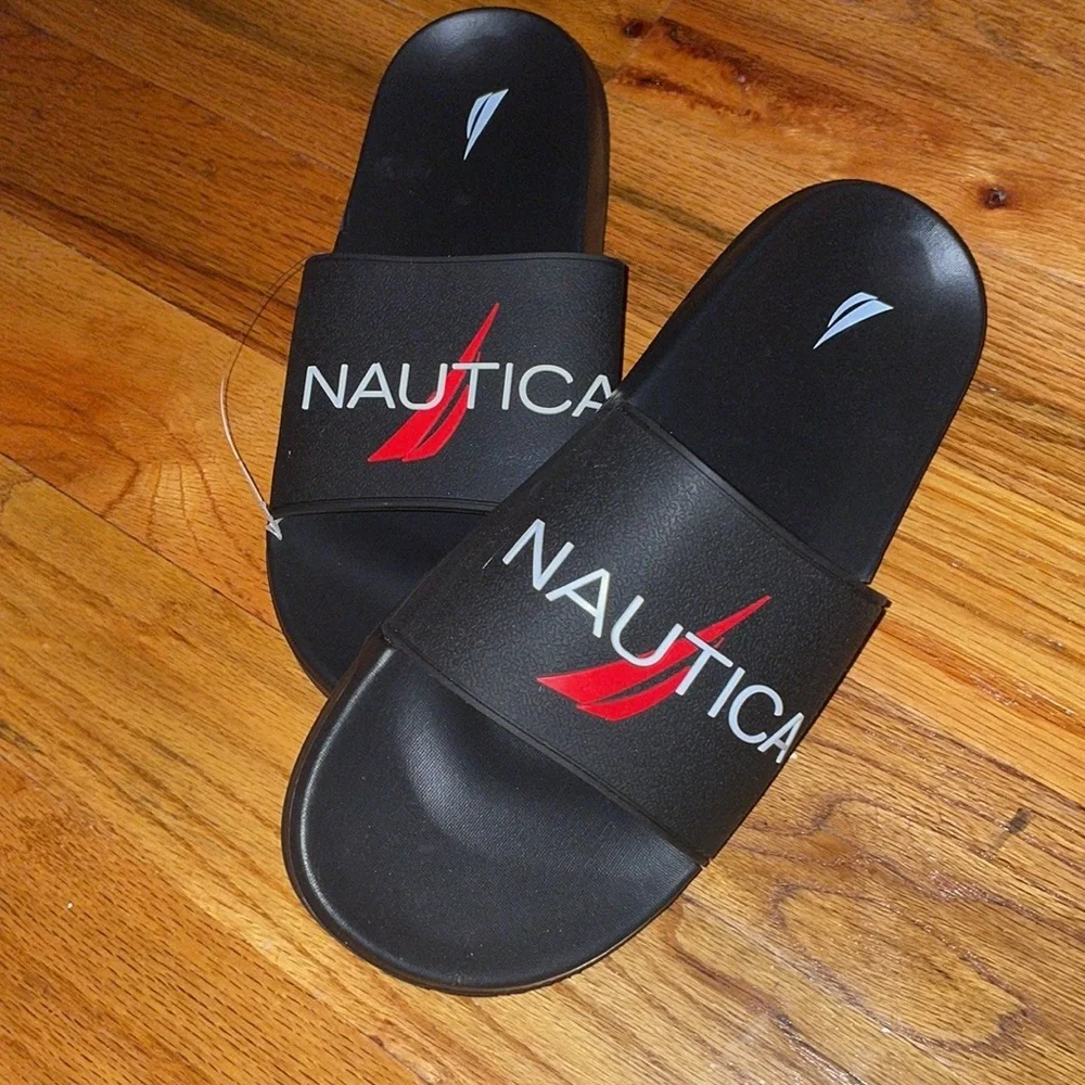 Men's Nautica Black emblem  Logo Slide Slippers
