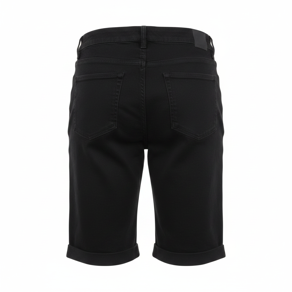 Women's Cuffed Long Knee Bermuda Jean Shorts Black