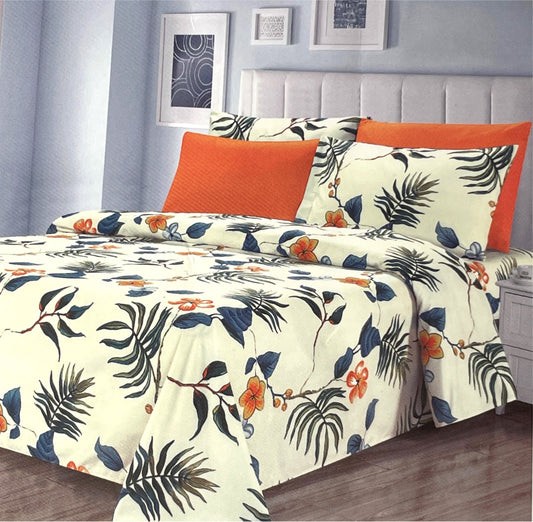 Luxury 6 piece Print Sheet Set Soft 1800 Orange Palm  FULL