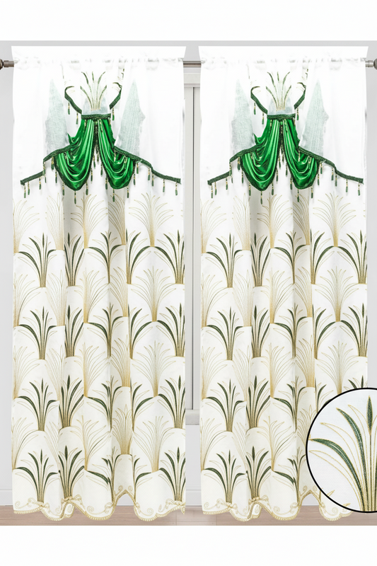 Christmas Holiday Red beaded Curtain with Beaded Valance White w Green & Gold
