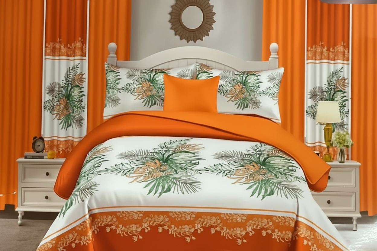 10 Piece LORDES Quilt w Sheet Set W Matching Curtains  KING ORANGE