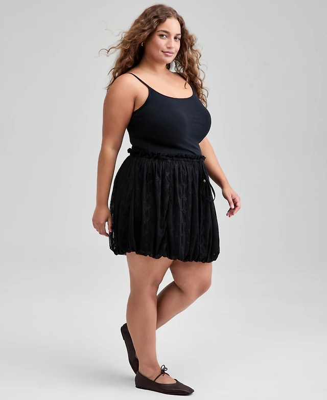 Trendy Women's Plus Size Bubble-Hem Mini Lace Skirt Black
