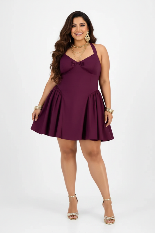B Darlin Trendy Plus Size A-Line Halter Dress Formal Maroon