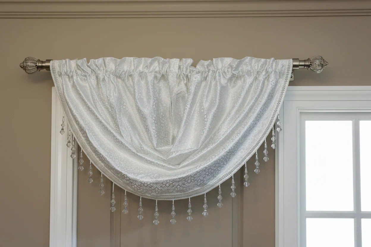 DENISE OFF WHITE 2 PCS Set White Pattern  W Unattached Valance Jacquard  Curtain