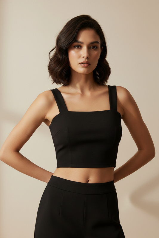 Womens Stretchy crop Squareneck Tank Top black