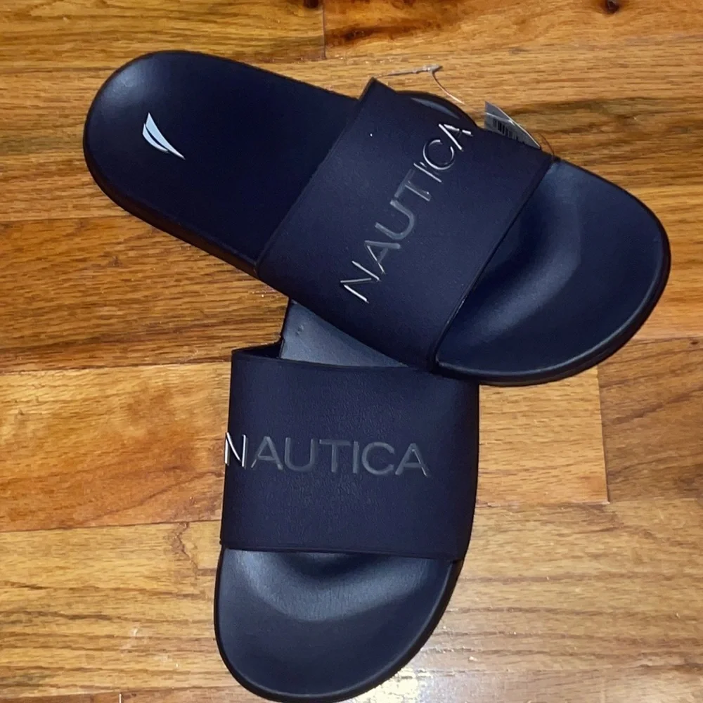 Men's Nautical Blue Logo Front namesake  Slide Slippers