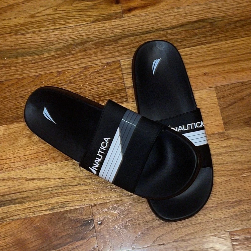 Men's Nautica Black Two Tone Logo Slide Slippers