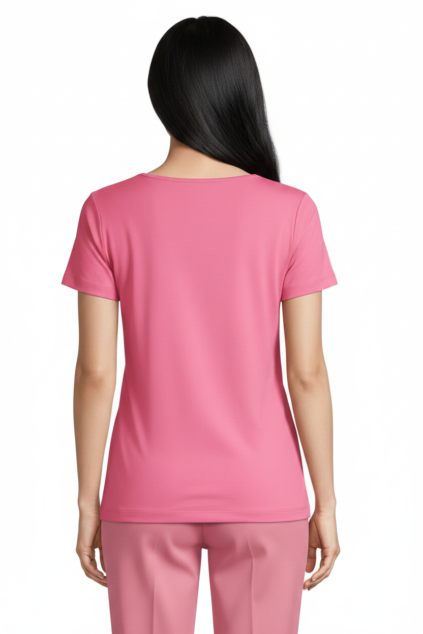 Women's Crew Neck 100% Short Sleeve T-Shirt Tee Shirt PINK