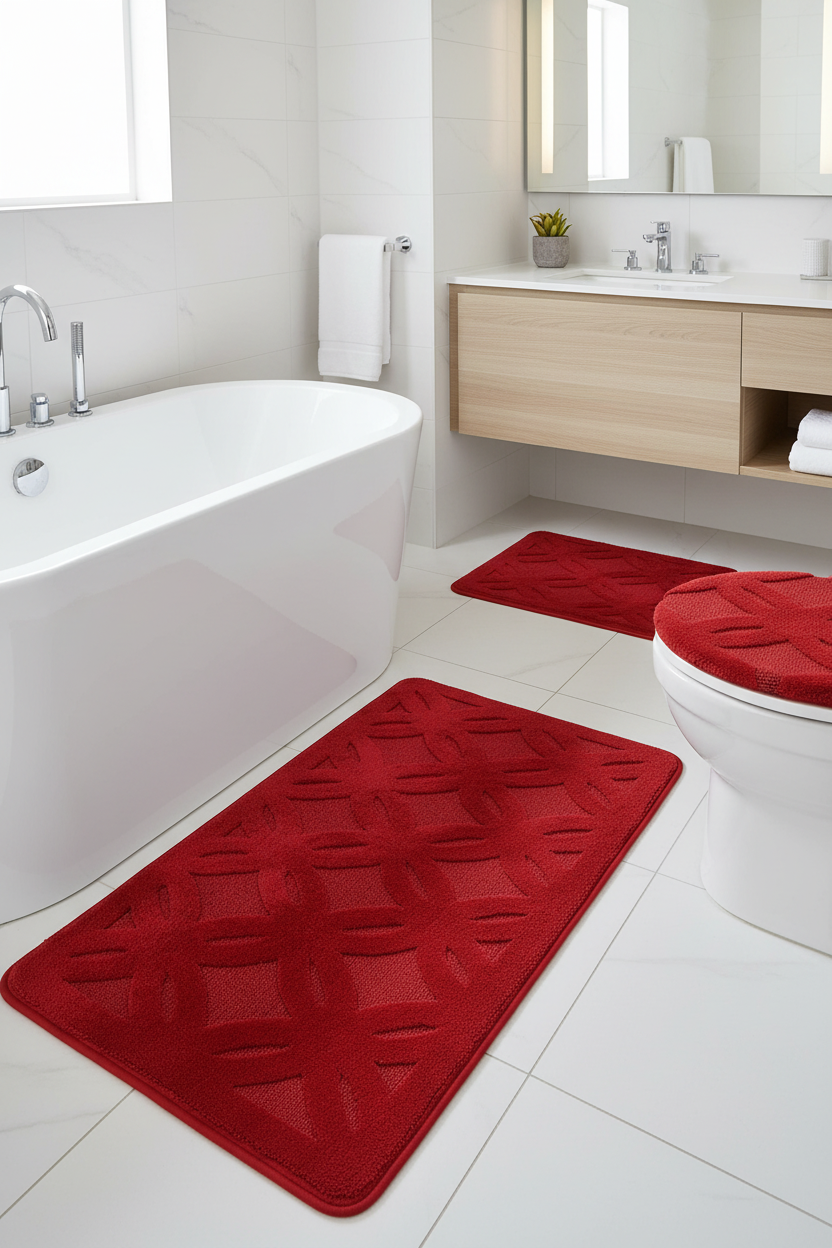 3 piece OVERSIZED bathroom Mats Rug set  Red