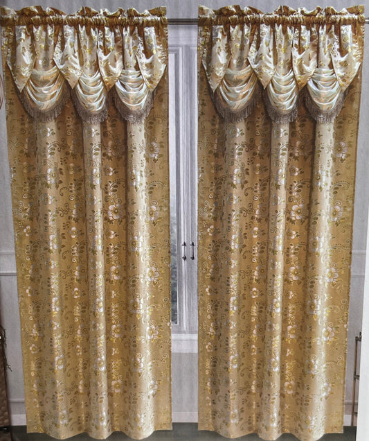 Window Jacquard Curtain Panel with attached Tassel Valance Beige