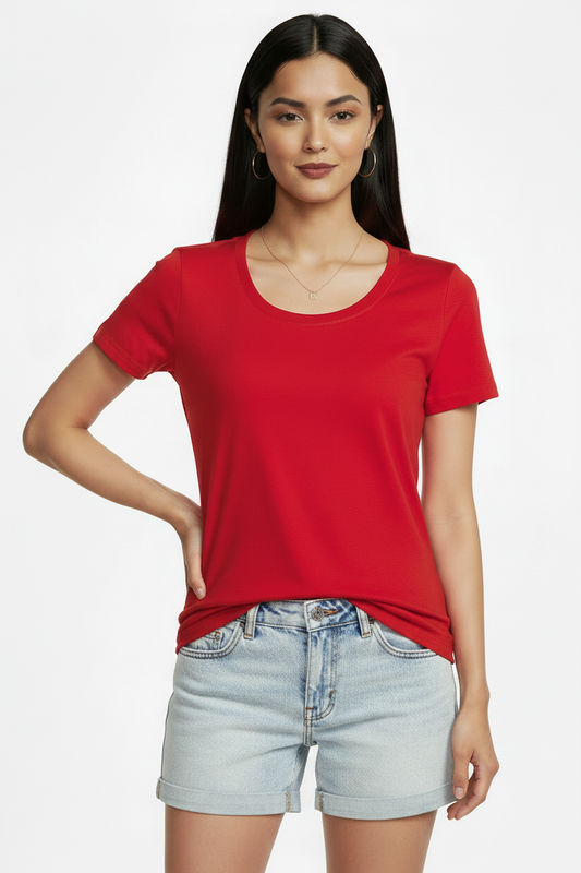 Women's Crew Neck 100% Short Sleeve T-Shirt Tee Shirt  RED